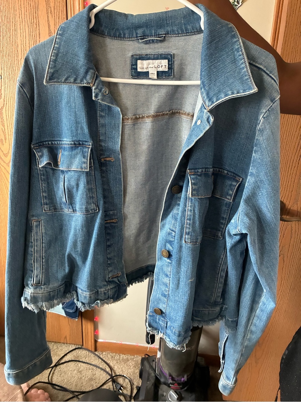 LOFT Light Blue Frayed Hem Denim Jacket